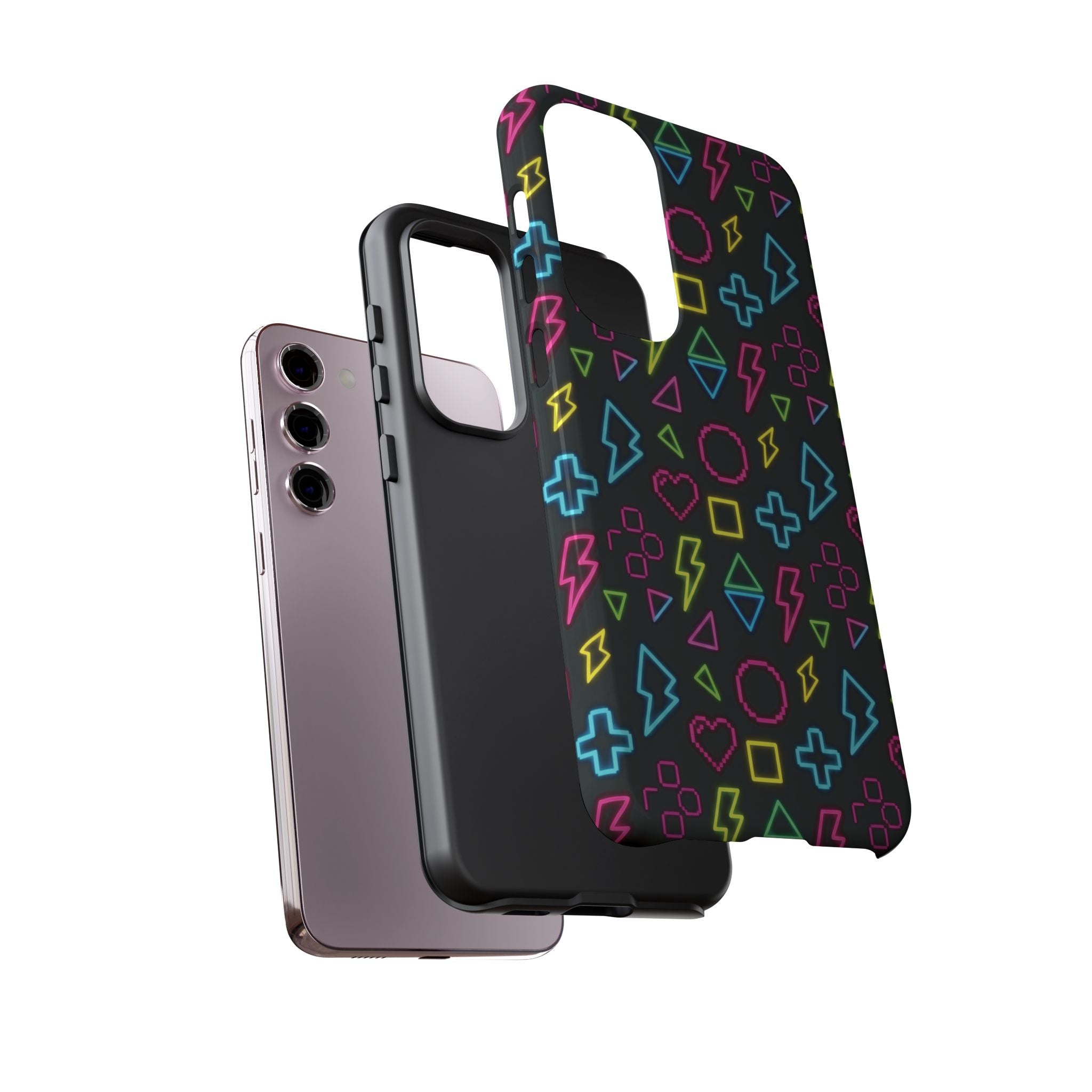 Electric Savior" Retro 90s Christian Phone Case | Neon Synthwave Pixel Art, Lightning Cross & Geometric Design, Bold Faith Gift