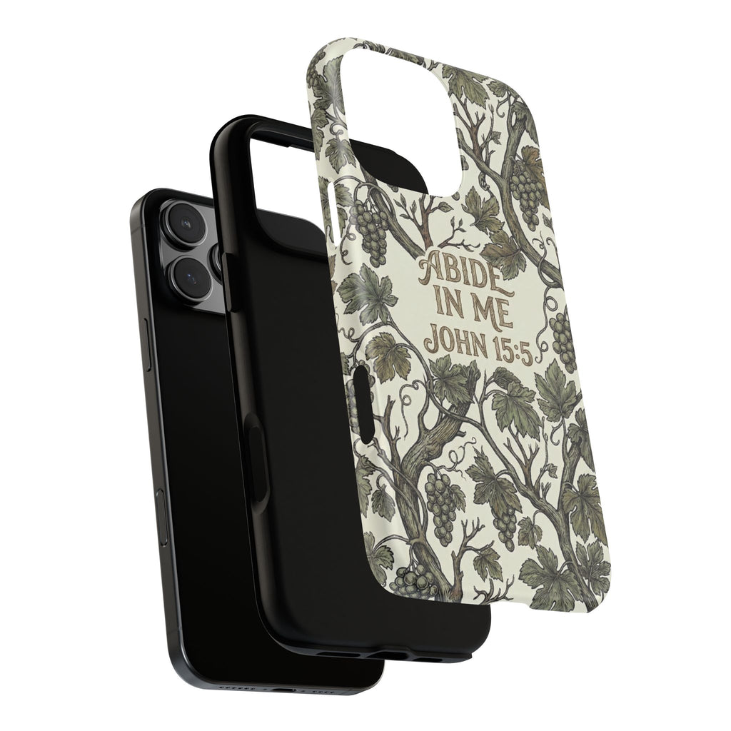 True Vine" Christian Phone Case | John 15 Scripture Art, Earthy Green Botanical Pattern, Nature Faith Gift, Bible Verse Cover