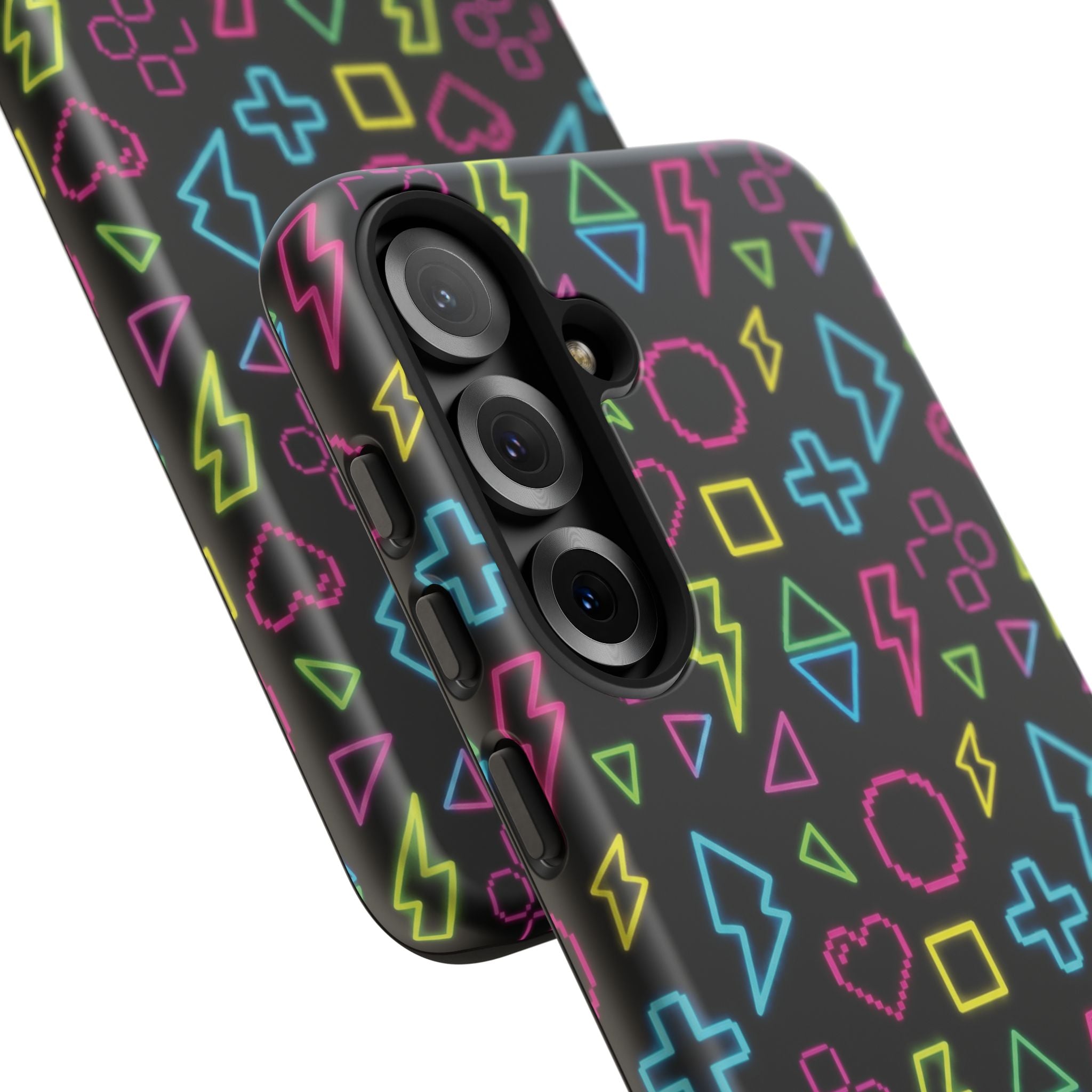Electric Savior" Retro 90s Christian Phone Case | Neon Synthwave Pixel Art, Lightning Cross & Geometric Design, Bold Faith Gift