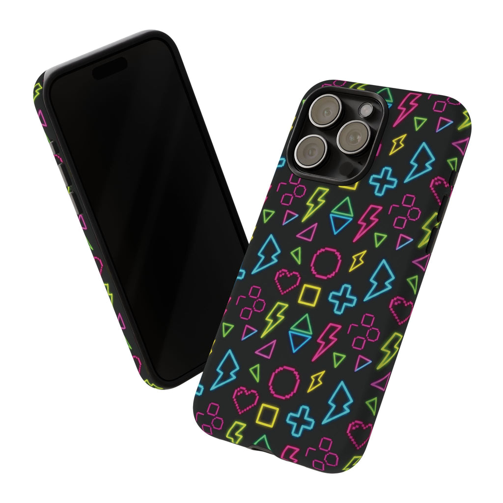 Electric Savior" Retro 90s Christian Phone Case | Neon Synthwave Pixel Art, Lightning Cross & Geometric Design, Bold Faith Gift