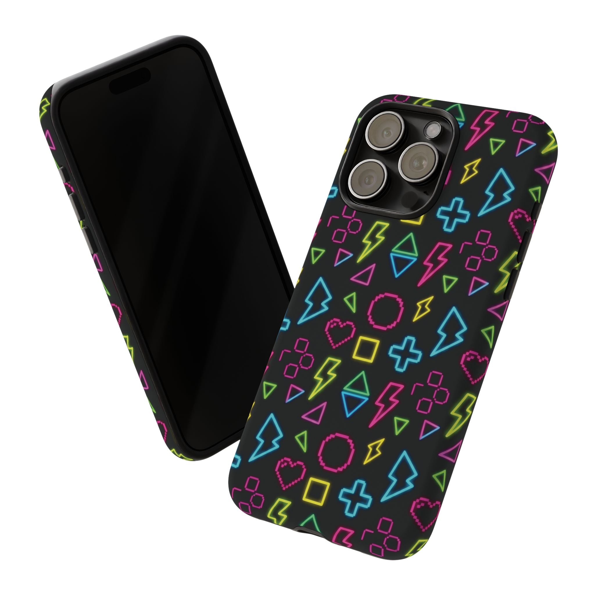 Electric Savior" Retro 90s Christian Phone Case | Neon Synthwave Pixel Art, Lightning Cross & Geometric Design, Bold Faith Gift