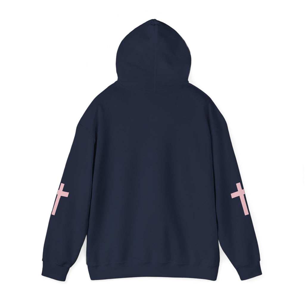 Christian Streetwear Hoodie White Pink Cross Faith Hoodie Modern Minimal Style ArmorNGlory