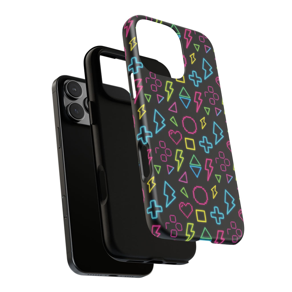 Electric Savior" Retro 90s Christian Phone Case | Neon Synthwave Pixel Art, Lightning Cross & Geometric Design, Bold Faith Gift