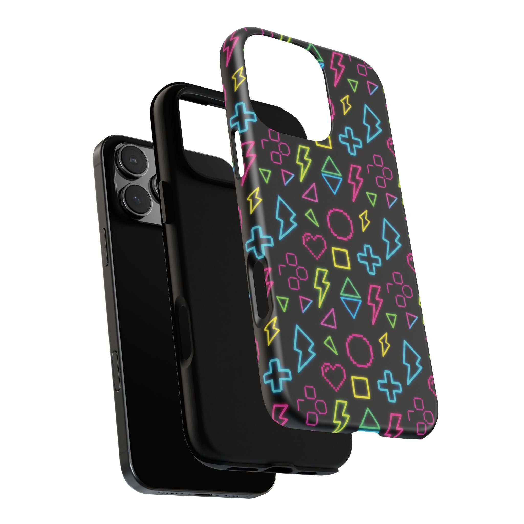 Electric Savior" Retro 90s Christian Phone Case | Neon Synthwave Pixel Art, Lightning Cross & Geometric Design, Bold Faith Gift