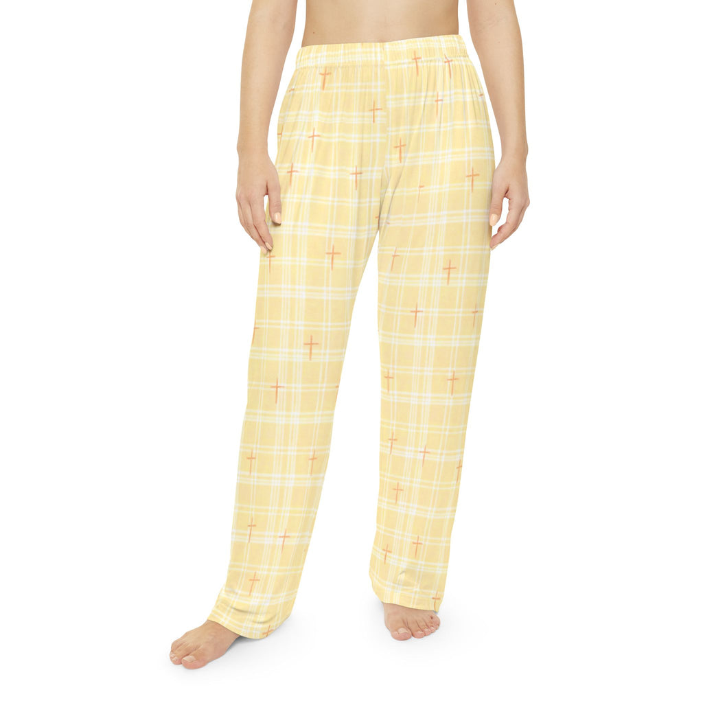 Yellow Pajama Pants | Plaid Cross Pattern