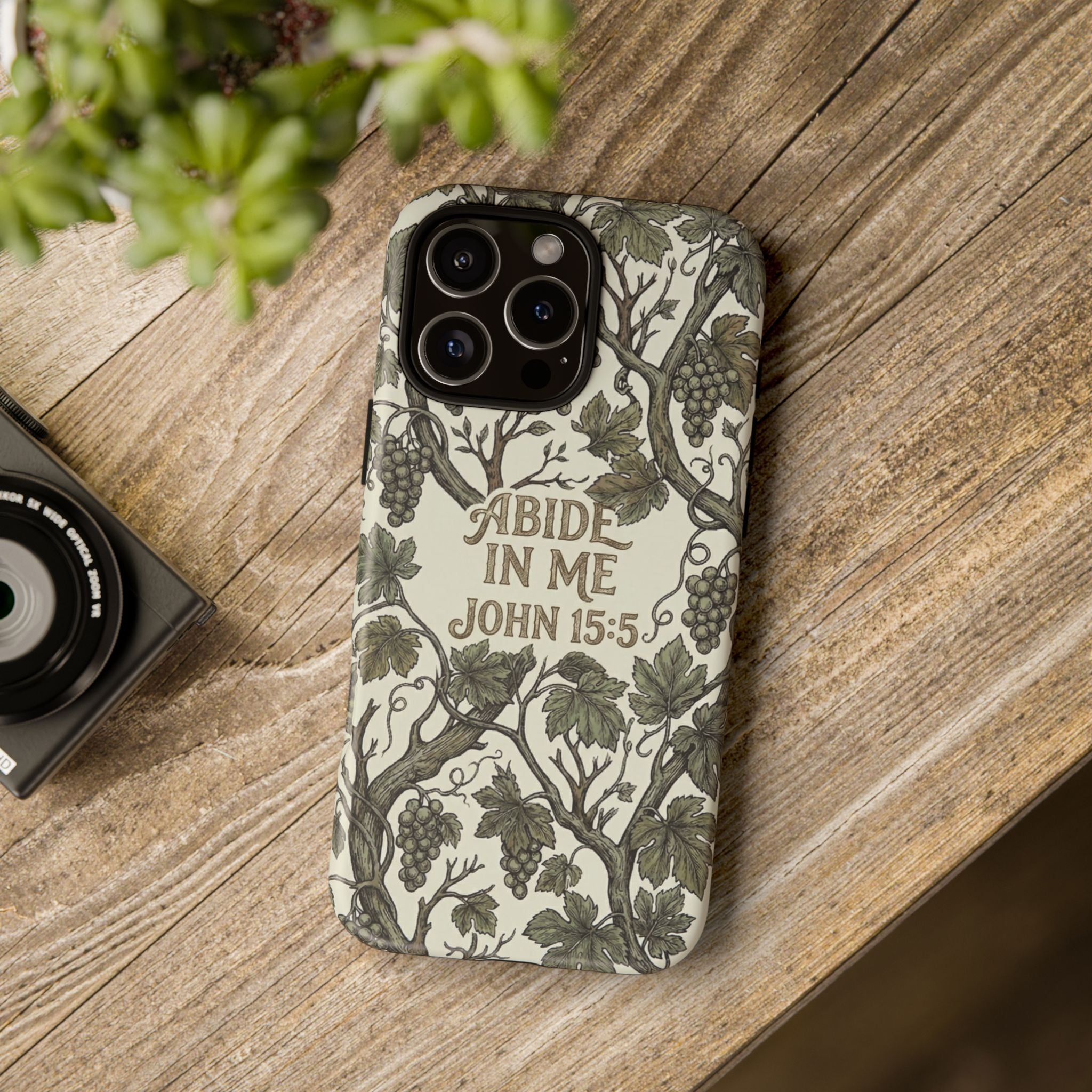 True Vine" Christian Phone Case | John 15 Scripture Art, Earthy Green Botanical Pattern, Nature Faith Gift, Bible Verse Cover
