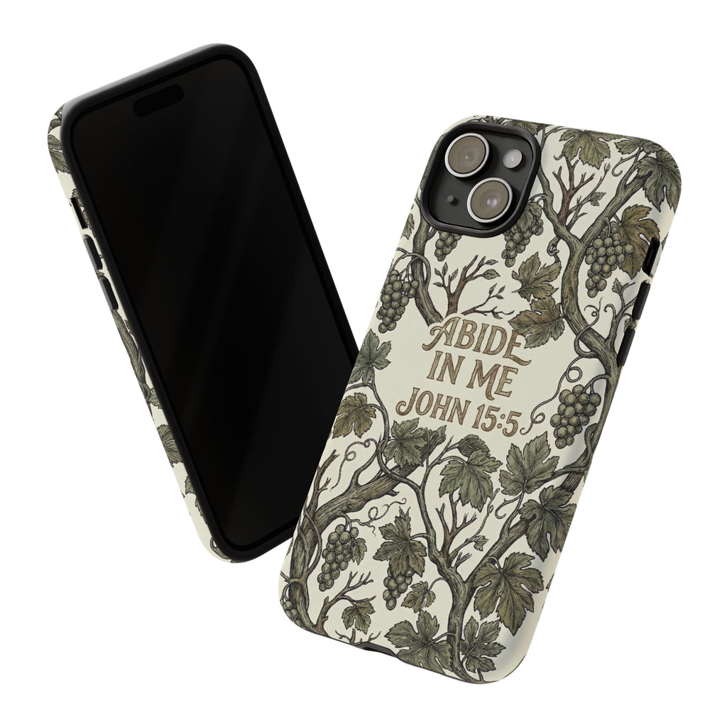True Vine" Christian Phone Case | John 15 Scripture Art, Earthy Green Botanical Pattern, Nature Faith Gift, Bible Verse Cover