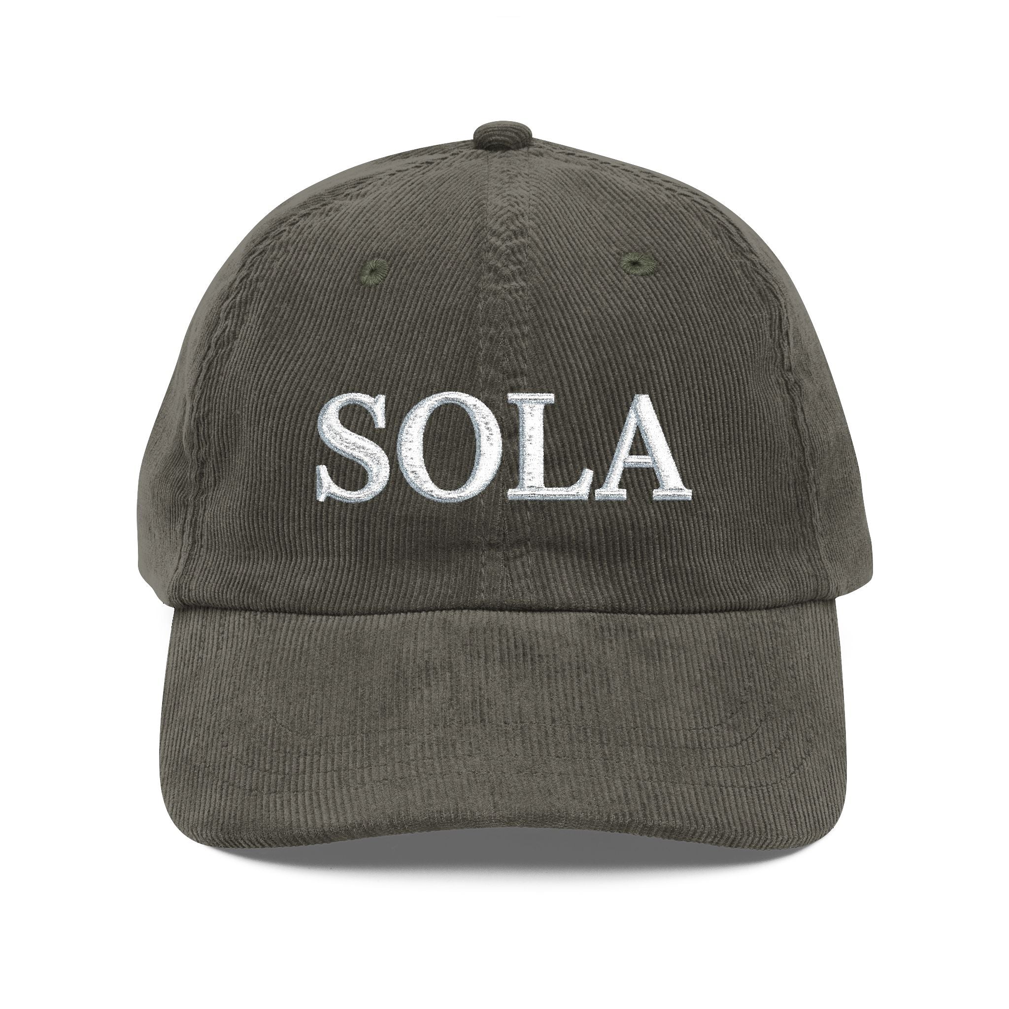 SOLA Corduroy Cap, Embroidered Christian Hat, Minimalist Reformed Baseball Cap, Faith Streetwear, Theology Gift (Embroidery)