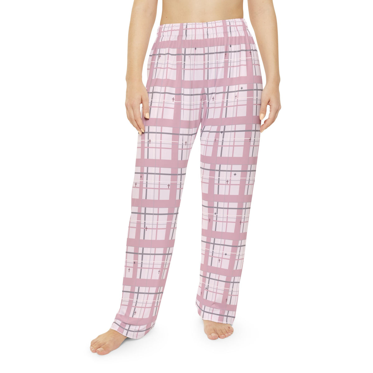 Pink Cross Plaid Christian Pajama Pants