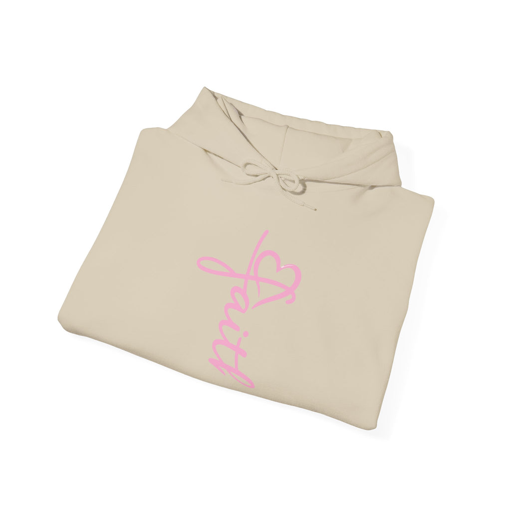 Faith script with heart Hoodie | White vertical faith design