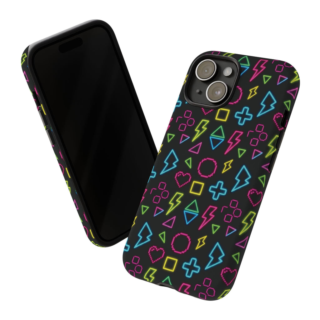 Electric Savior" Retro 90s Christian Phone Case | Neon Synthwave Pixel Art, Lightning Cross & Geometric Design, Bold Faith Gift
