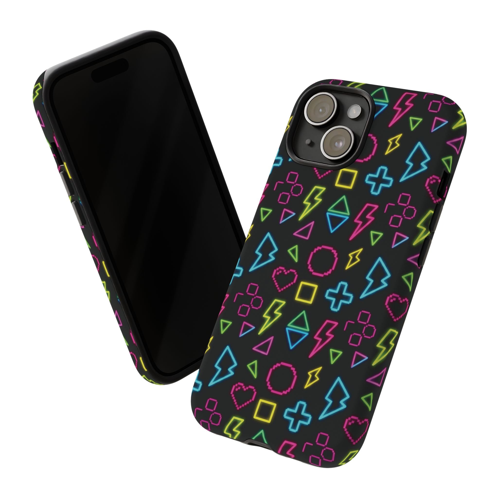 Electric Savior" Retro 90s Christian Phone Case | Neon Synthwave Pixel Art, Lightning Cross & Geometric Design, Bold Faith Gift
