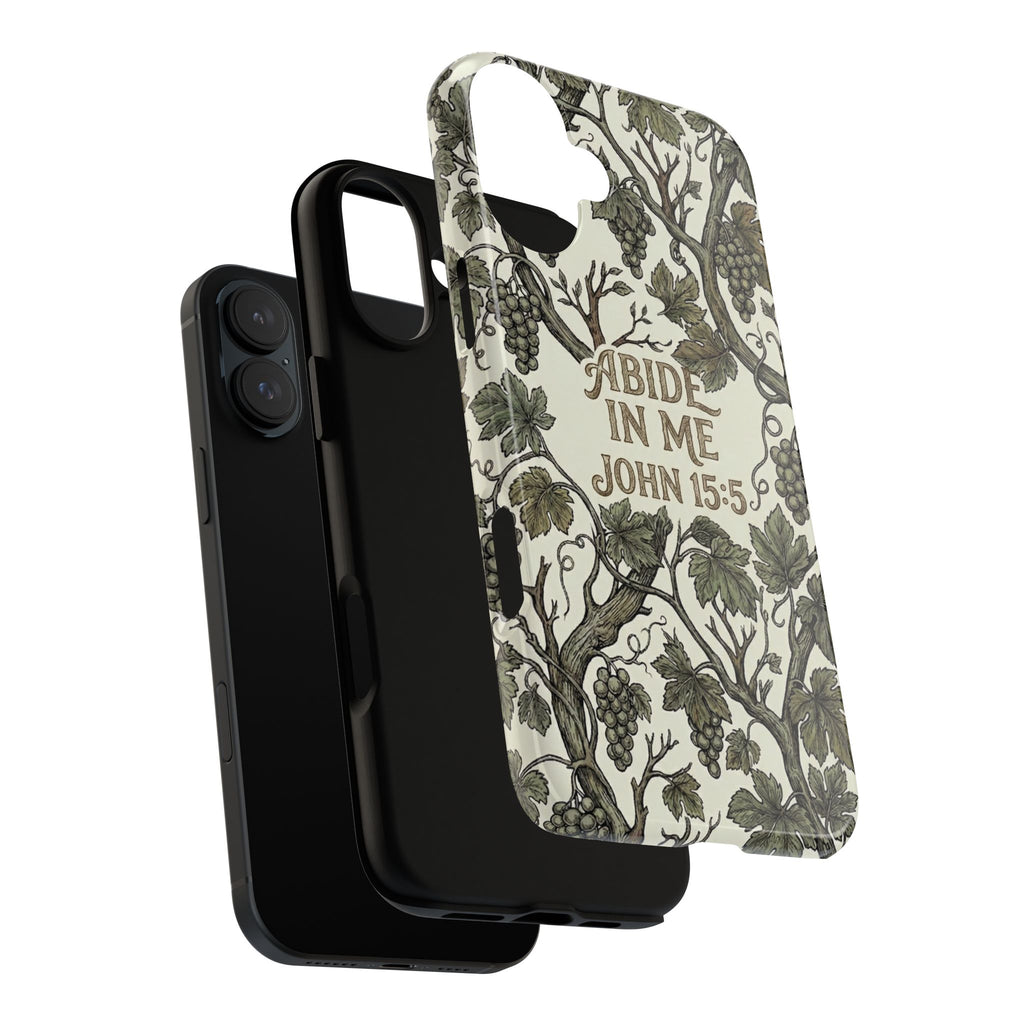 True Vine" Christian Phone Case | John 15 Scripture Art, Earthy Green Botanical Pattern, Nature Faith Gift, Bible Verse Cover