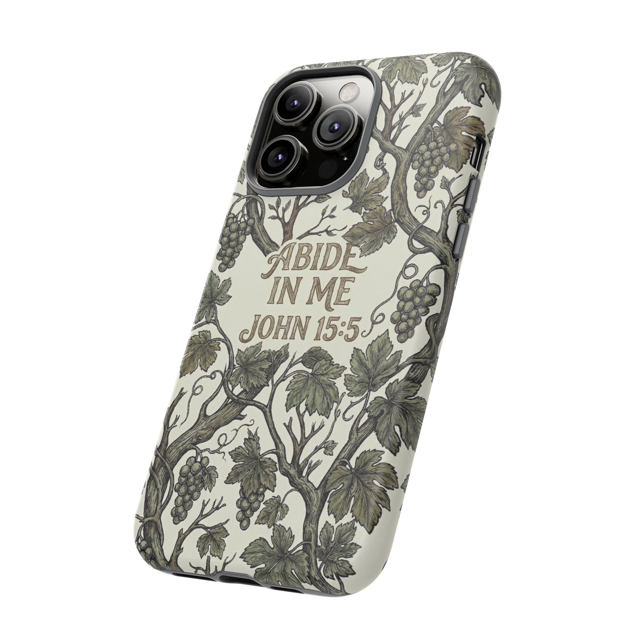 True Vine" Christian Phone Case | John 15 Scripture Art, Earthy Green Botanical Pattern, Nature Faith Gift, Bible Verse Cover