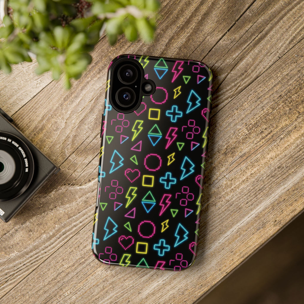 Electric Savior" Retro 90s Christian Phone Case | Neon Synthwave Pixel Art, Lightning Cross & Geometric Design, Bold Faith Gift