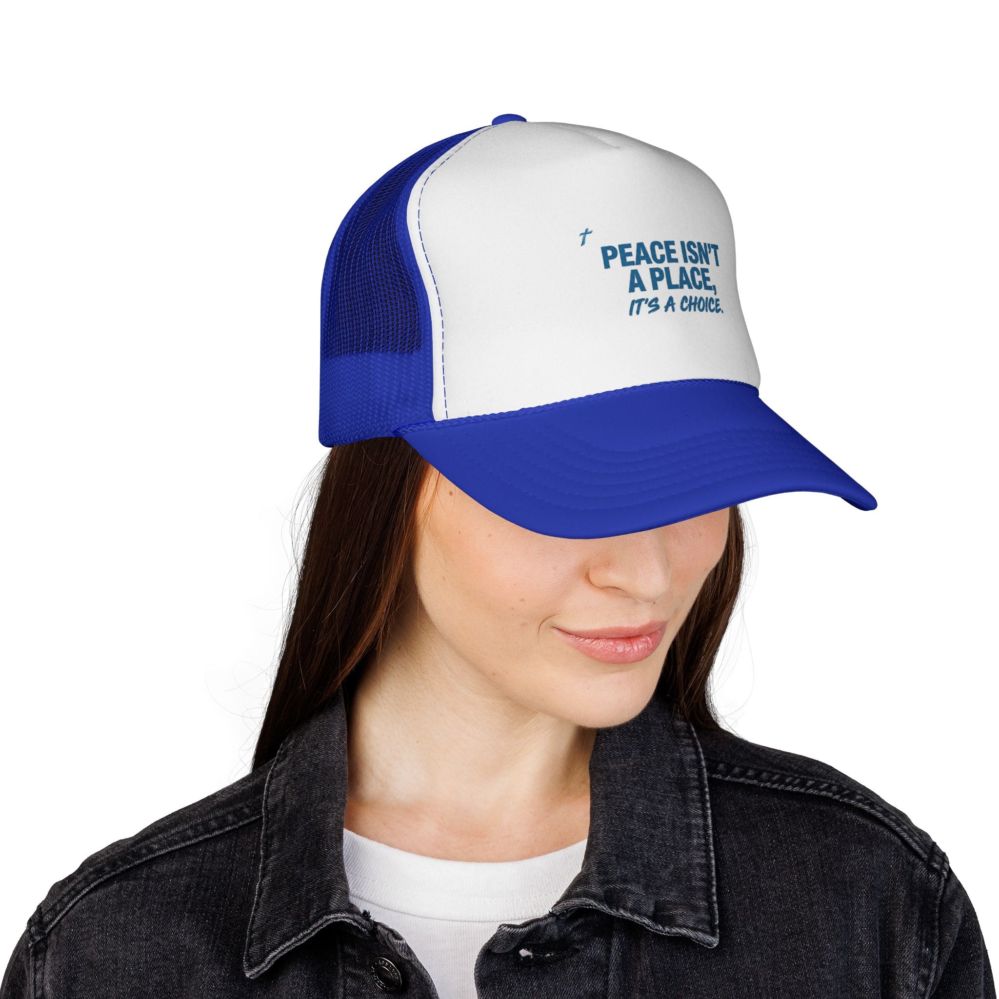Peace Isnt A Place Its A Choice Trucker Hat, Inspirational Mesh Cap, Faith Inspired Quote Hat, Minimalist Unisex Gift