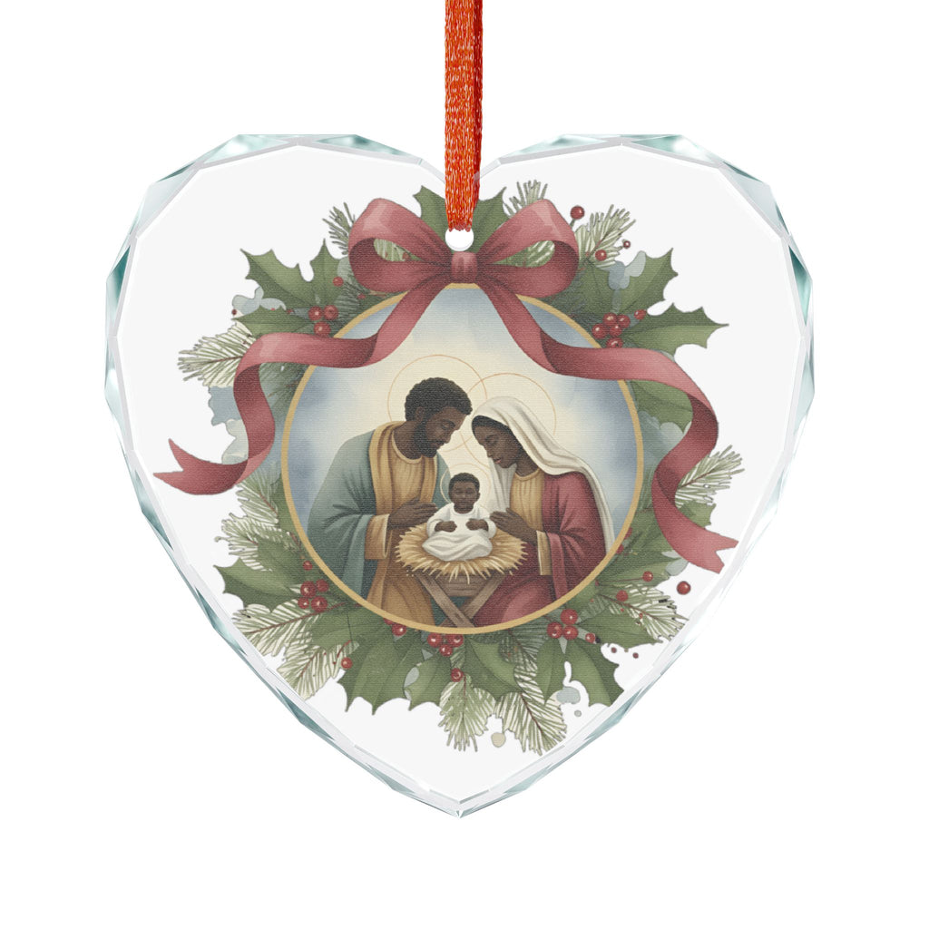 African American Nativity Ornament Heart Glass | Holy Family Christmas Decor | Black Holy Family Keepsake | Christian Christmas Gift