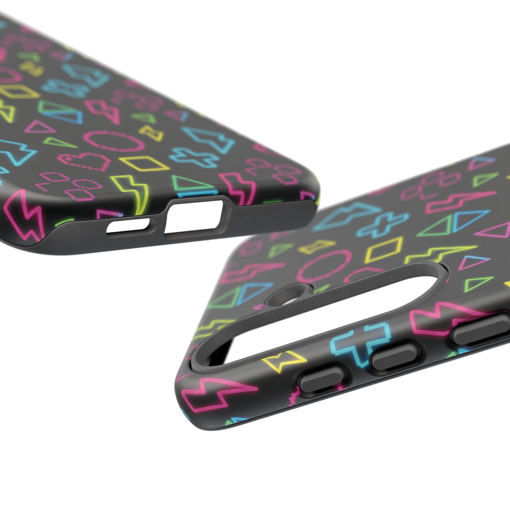 Electric Savior" Retro 90s Christian Phone Case | Neon Synthwave Pixel Art, Lightning Cross & Geometric Design, Bold Faith Gift