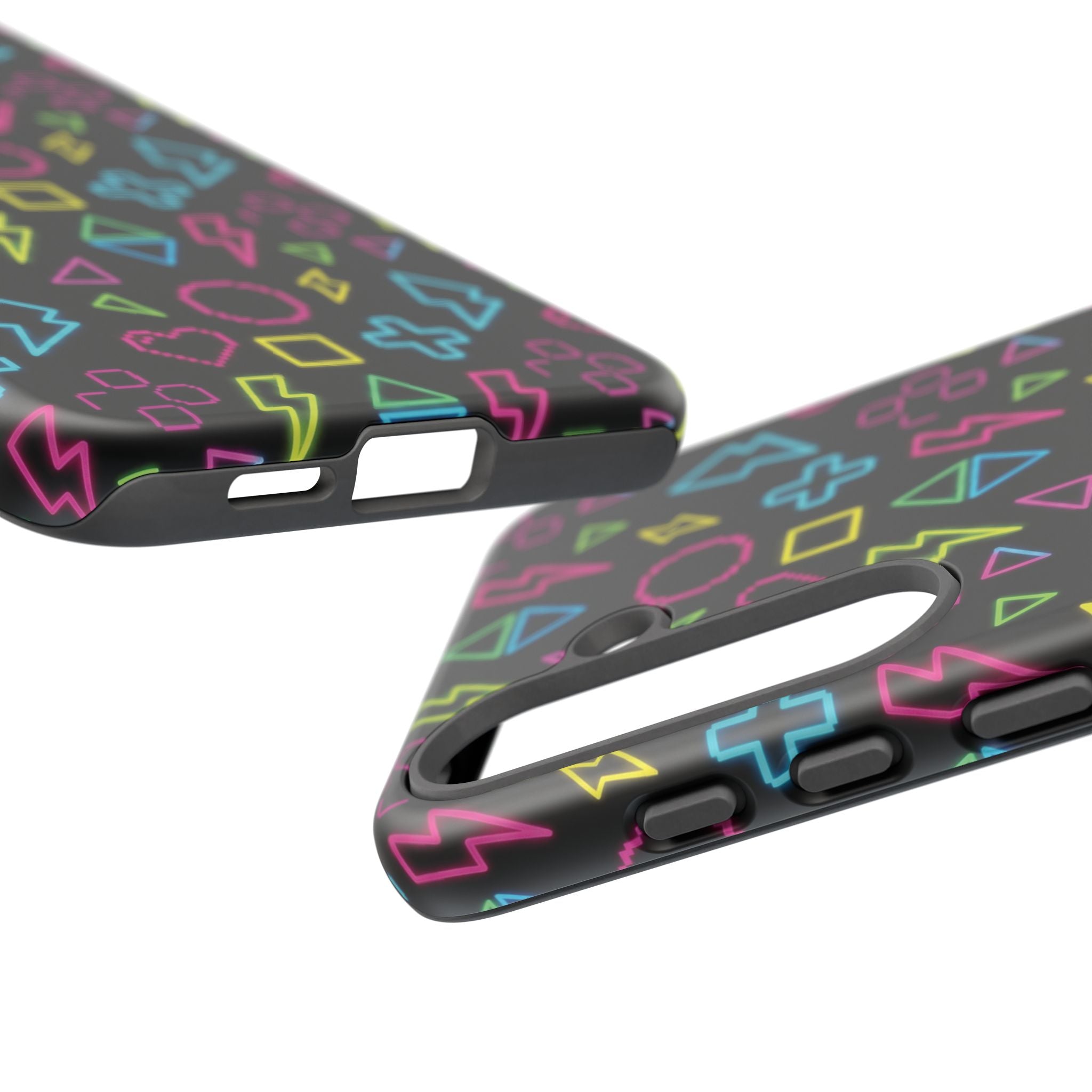 Electric Savior" Retro 90s Christian Phone Case | Neon Synthwave Pixel Art, Lightning Cross & Geometric Design, Bold Faith Gift
