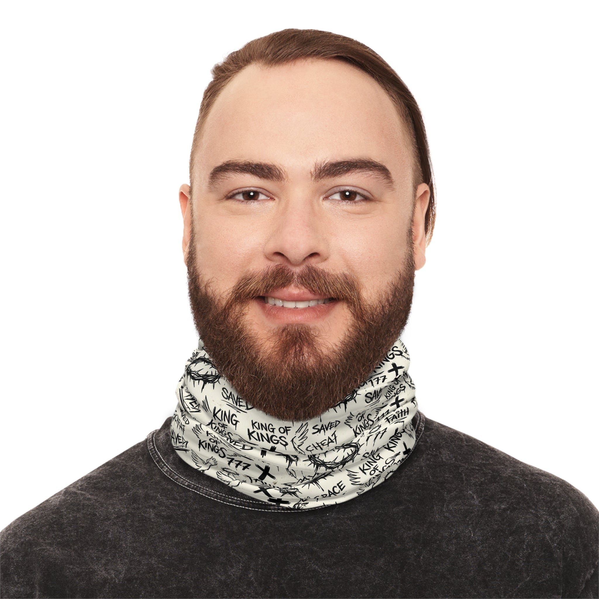 Christian Faith Graffiti Neck Gaiter | Scripture Cross Crown Design