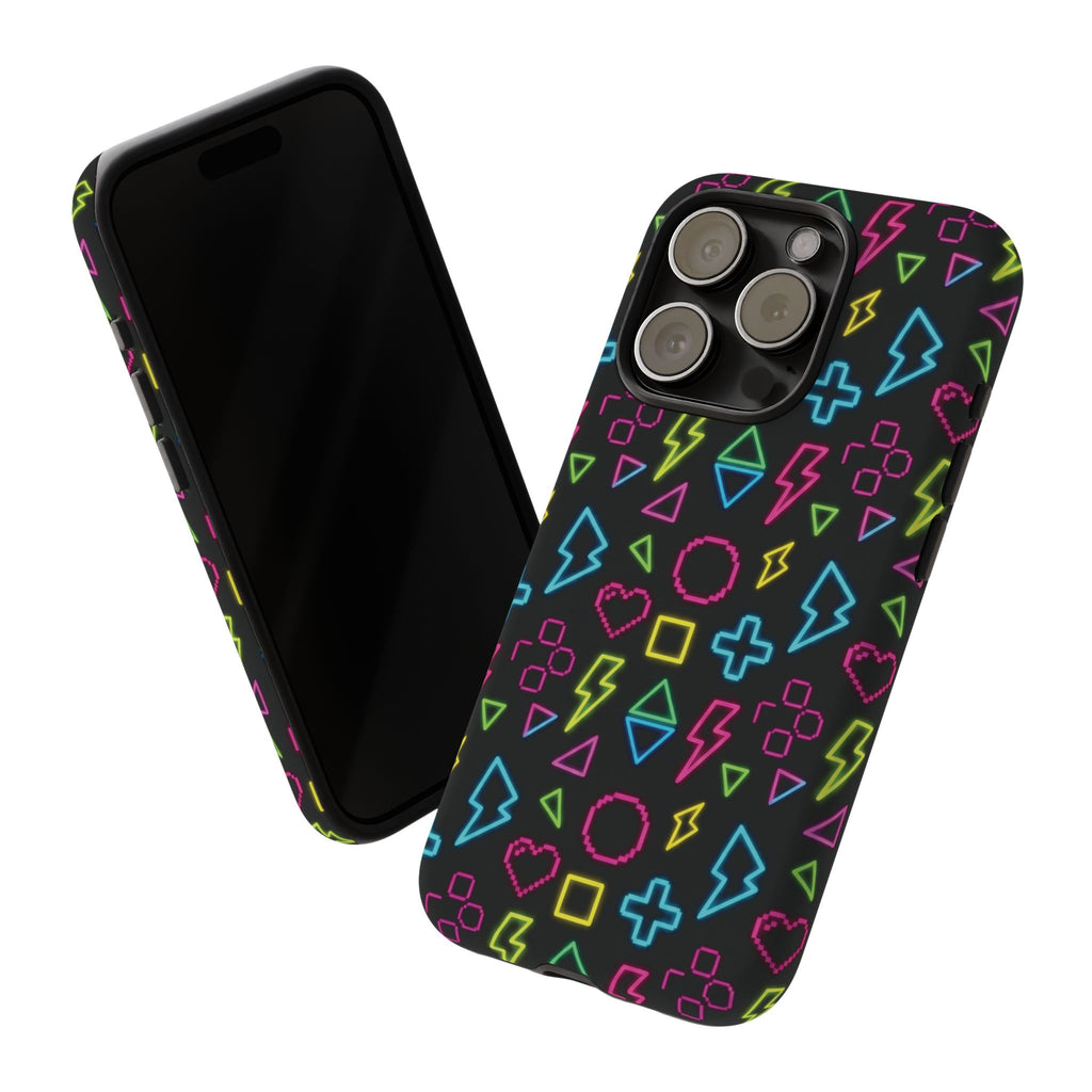 Electric Savior" Retro 90s Christian Phone Case | Neon Synthwave Pixel Art, Lightning Cross & Geometric Design, Bold Faith Gift