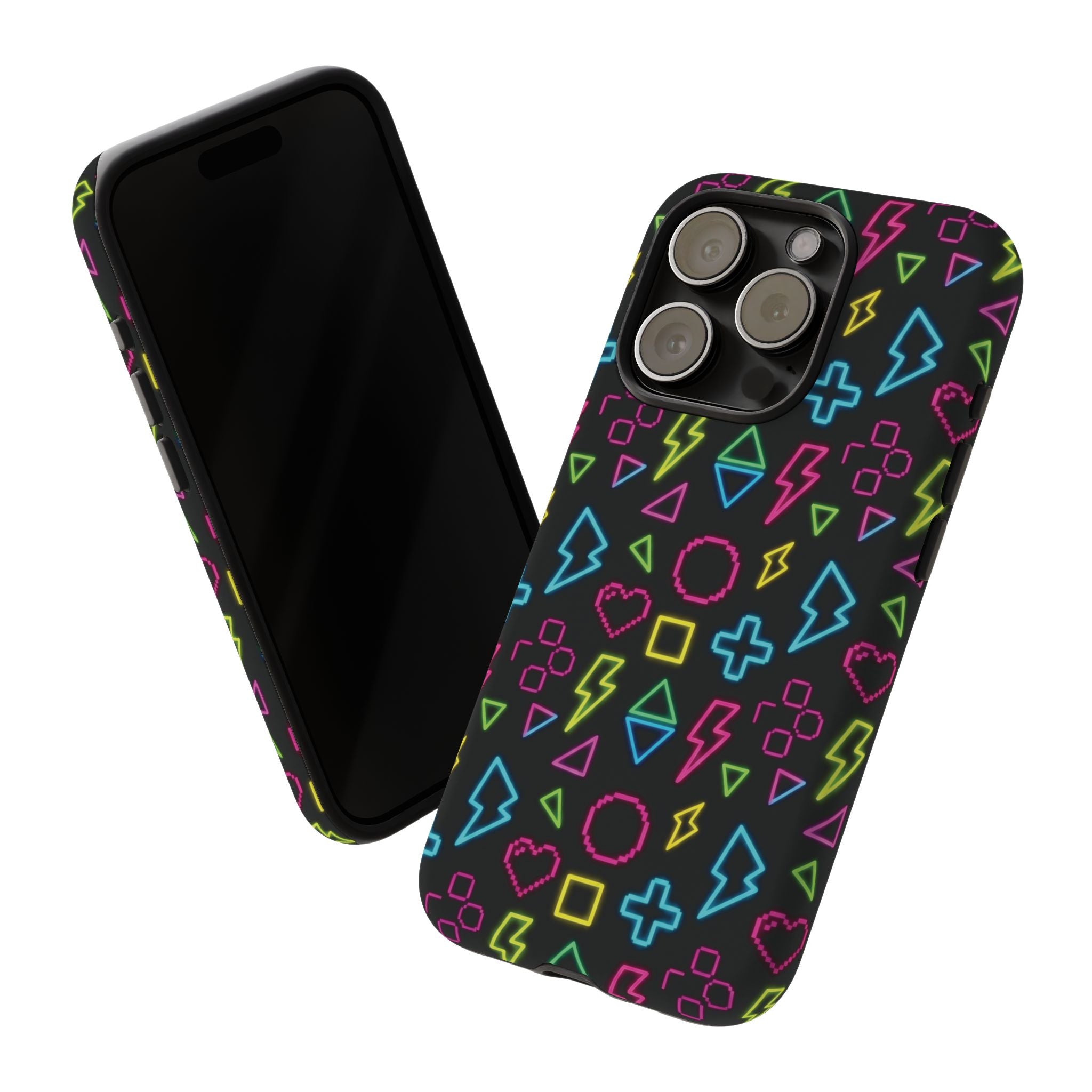 Electric Savior" Retro 90s Christian Phone Case | Neon Synthwave Pixel Art, Lightning Cross & Geometric Design, Bold Faith Gift