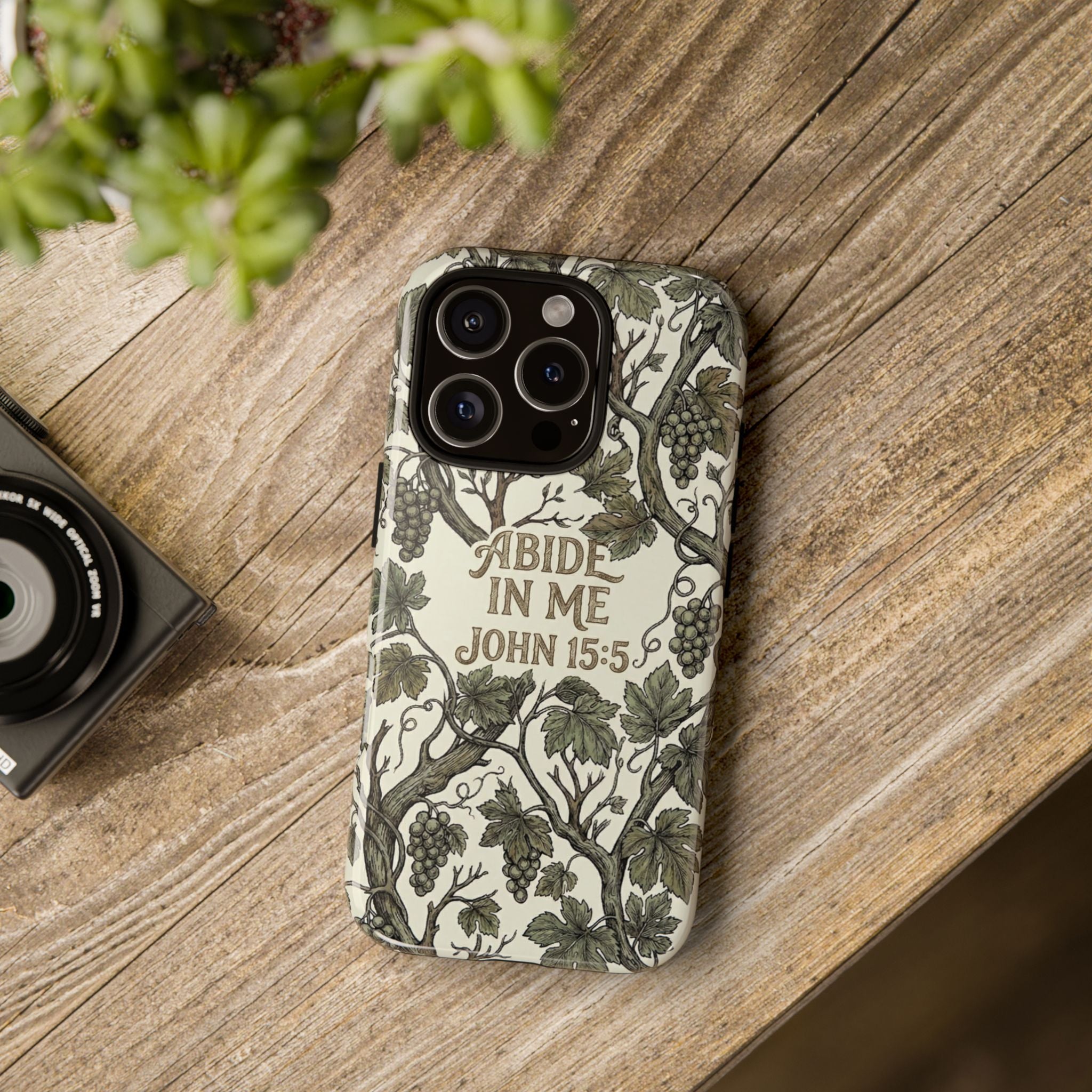 True Vine" Christian Phone Case | John 15 Scripture Art, Earthy Green Botanical Pattern, Nature Faith Gift, Bible Verse Cover