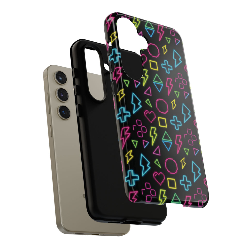 Electric Savior" Retro 90s Christian Phone Case | Neon Synthwave Pixel Art, Lightning Cross & Geometric Design, Bold Faith Gift