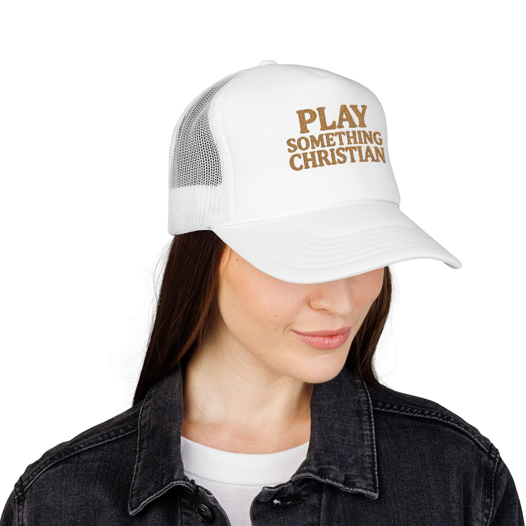 Christian Trucker Hat, Play Something Christian Cap, Foam Mesh Snapback, Worship Music Hat, Church Outfit Gift
