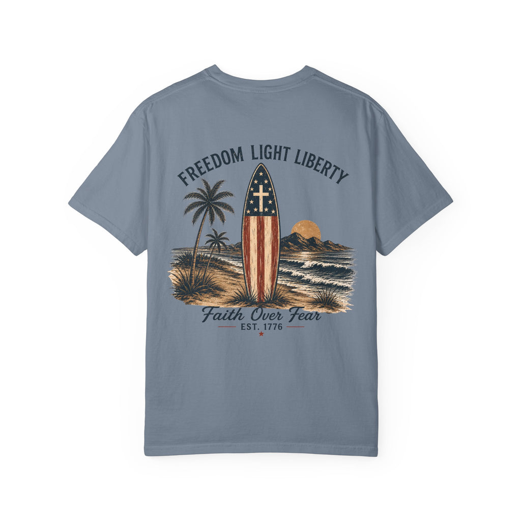 Faith Over Fear Shirt, Christian Surf Tee, Patriotic Christian Shirt, Freedom Light Liberty