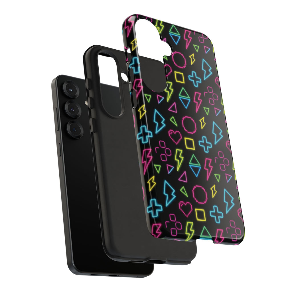 Electric Savior" Retro 90s Christian Phone Case | Neon Synthwave Pixel Art, Lightning Cross & Geometric Design, Bold Faith Gift