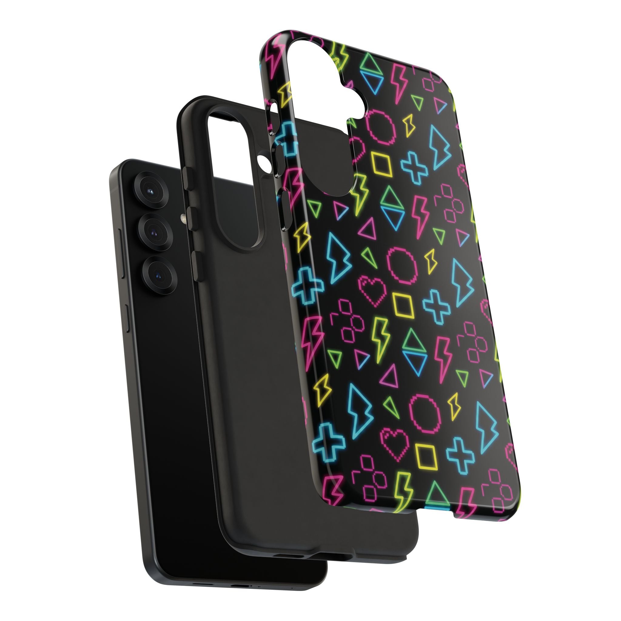 Electric Savior" Retro 90s Christian Phone Case | Neon Synthwave Pixel Art, Lightning Cross & Geometric Design, Bold Faith Gift