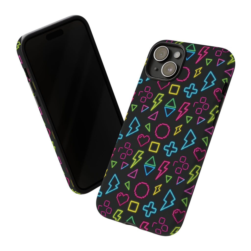 Electric Savior" Retro 90s Christian Phone Case | Neon Synthwave Pixel Art, Lightning Cross & Geometric Design, Bold Faith Gift