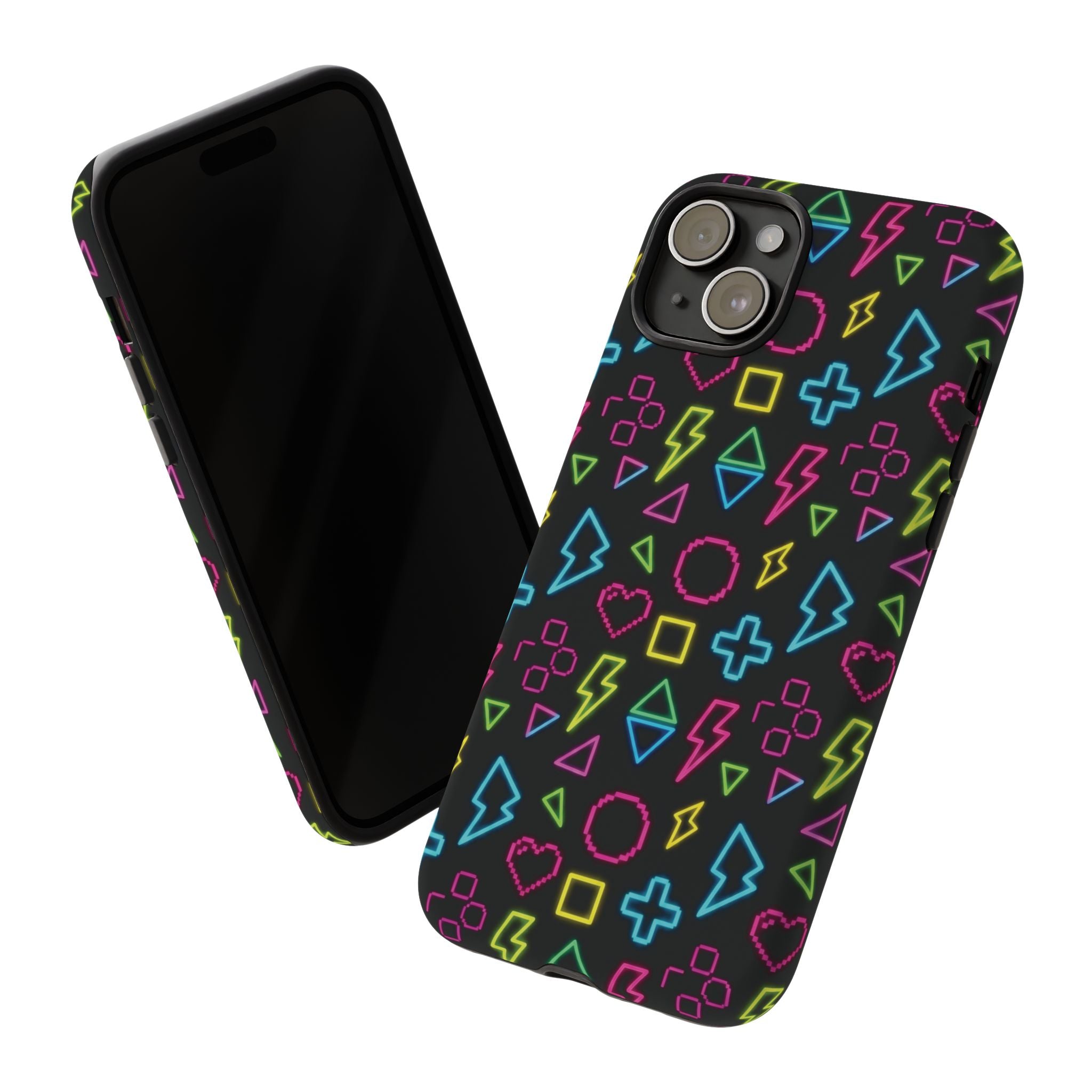 Electric Savior" Retro 90s Christian Phone Case | Neon Synthwave Pixel Art, Lightning Cross & Geometric Design, Bold Faith Gift