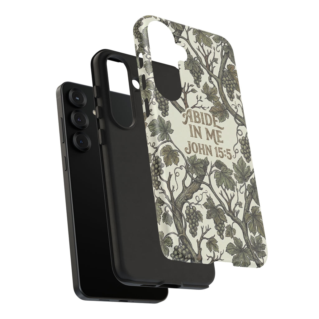 True Vine" Christian Phone Case | John 15 Scripture Art, Earthy Green Botanical Pattern, Nature Faith Gift, Bible Verse Cover