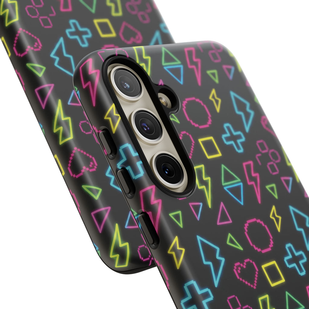 Electric Savior" Retro 90s Christian Phone Case | Neon Synthwave Pixel Art, Lightning Cross & Geometric Design, Bold Faith Gift