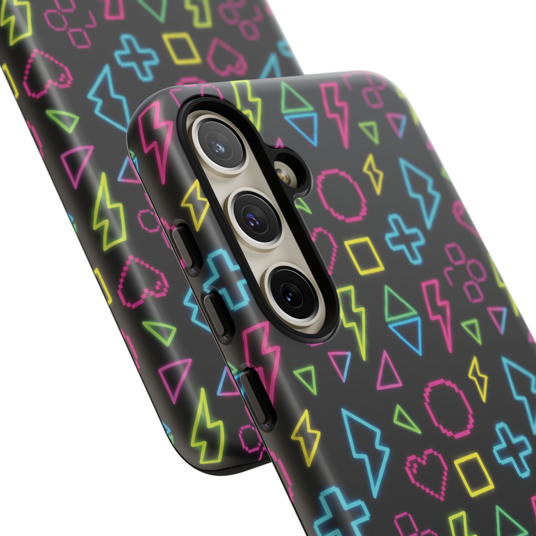 Electric Savior" Retro 90s Christian Phone Case | Neon Synthwave Pixel Art, Lightning Cross & Geometric Design, Bold Faith Gift