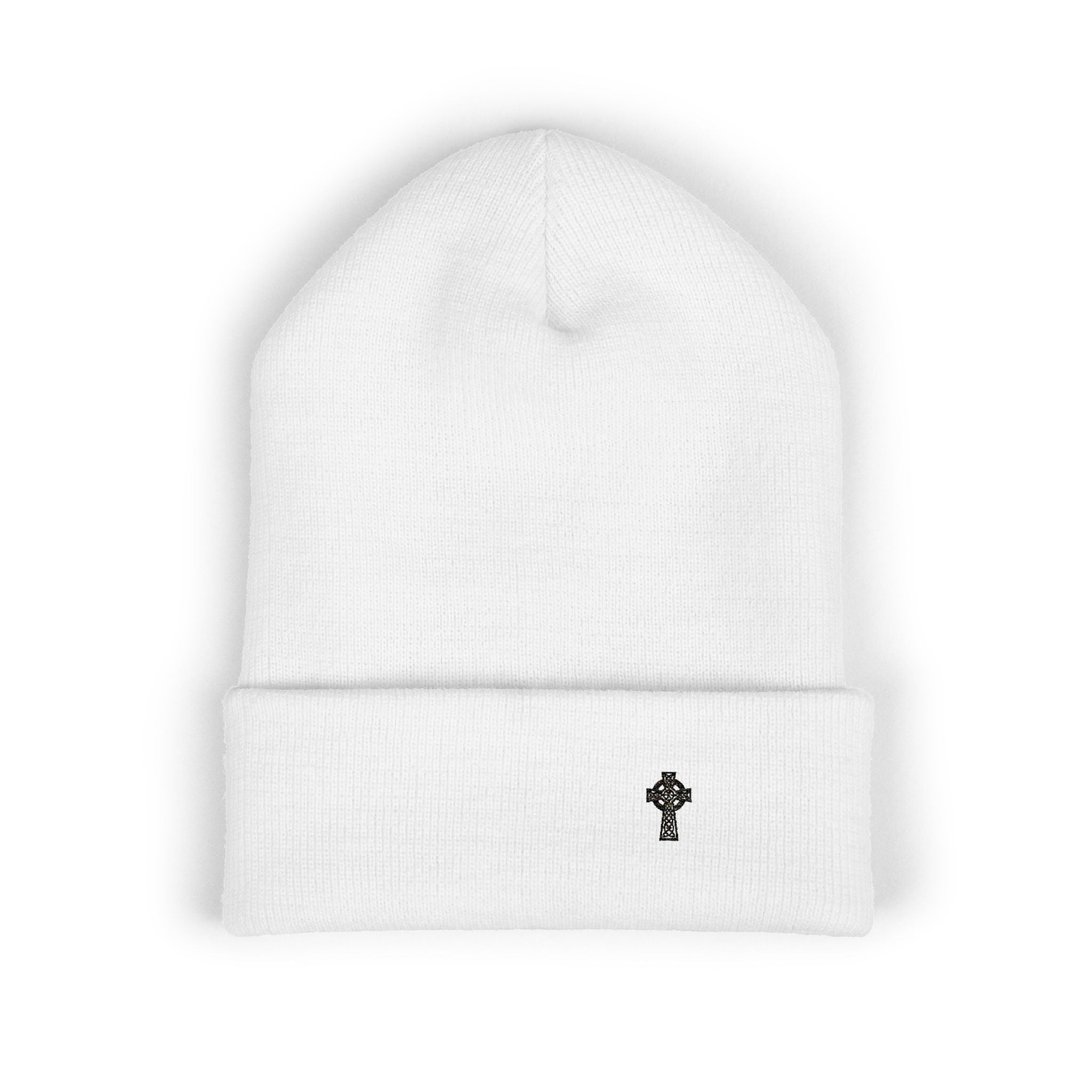 Embroidered Christian Beanie Celtic Cross Knit Cuffed Hat Minimal Faith Apparel Gift for Men Women | Christian Streetwear