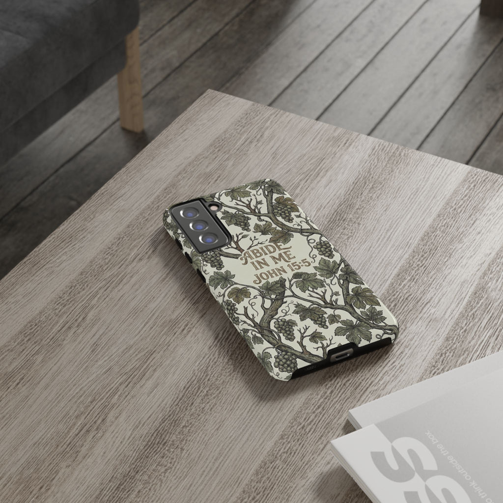 True Vine" Christian Phone Case | John 15 Scripture Art, Earthy Green Botanical Pattern, Nature Faith Gift, Bible Verse Cover