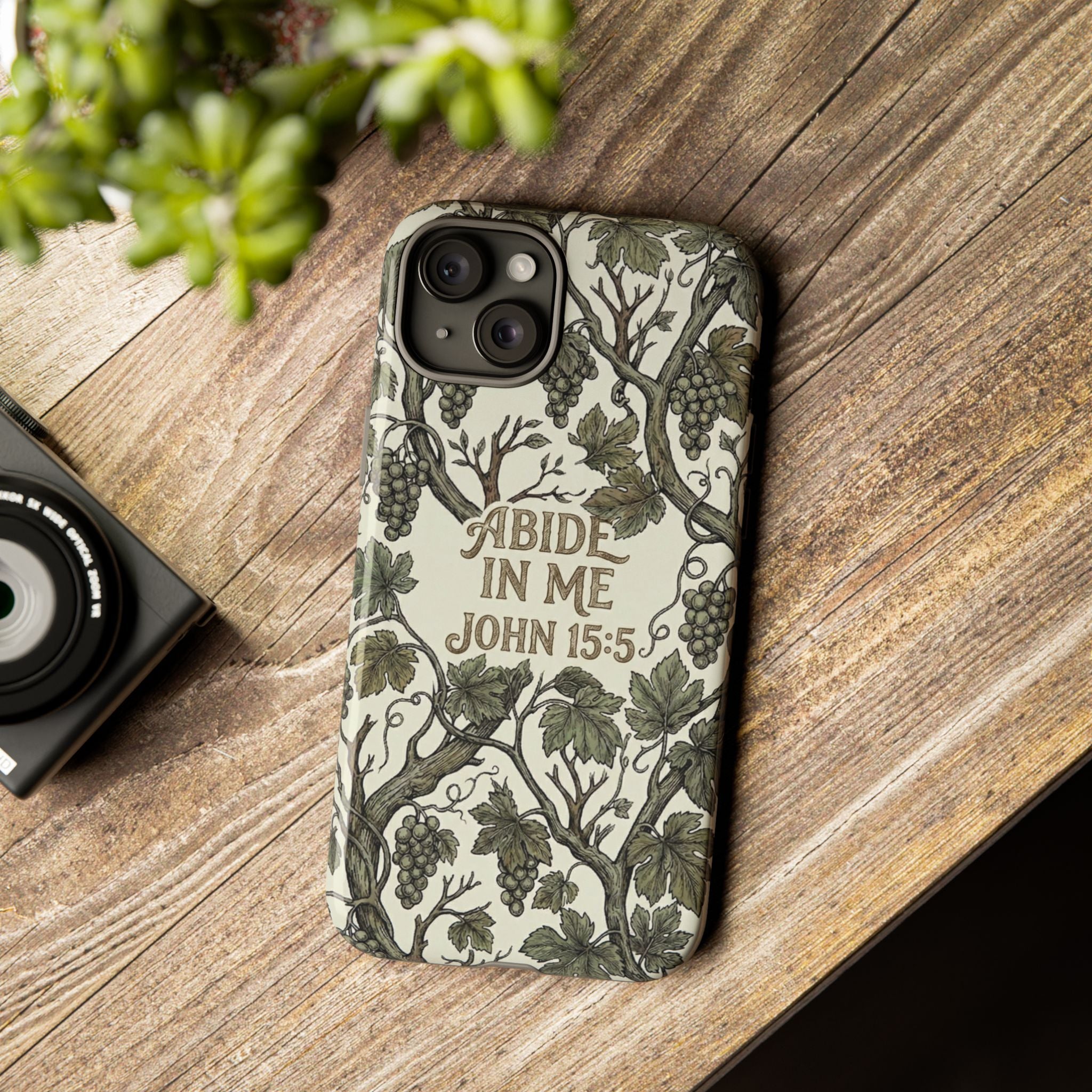 True Vine" Christian Phone Case | John 15 Scripture Art, Earthy Green Botanical Pattern, Nature Faith Gift, Bible Verse Cover