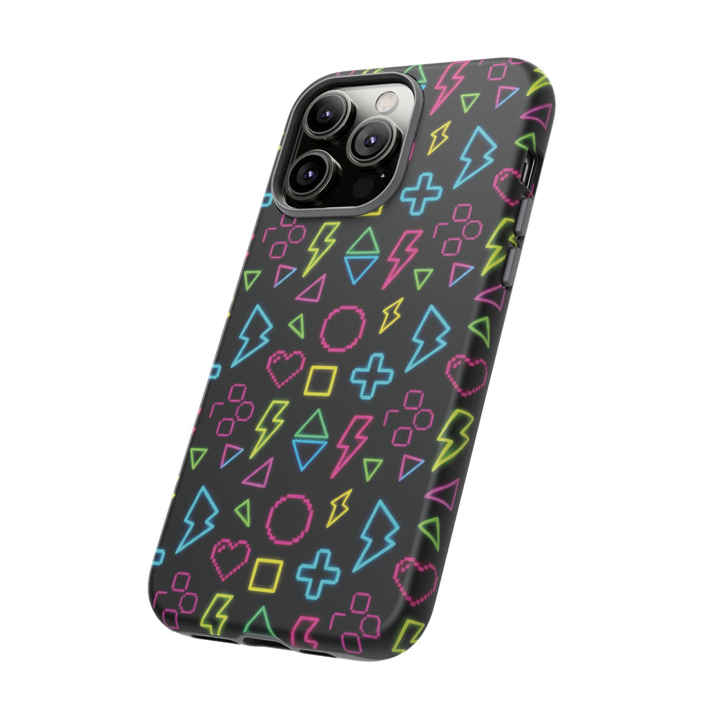 Electric Savior" Retro 90s Christian Phone Case | Neon Synthwave Pixel Art, Lightning Cross & Geometric Design, Bold Faith Gift