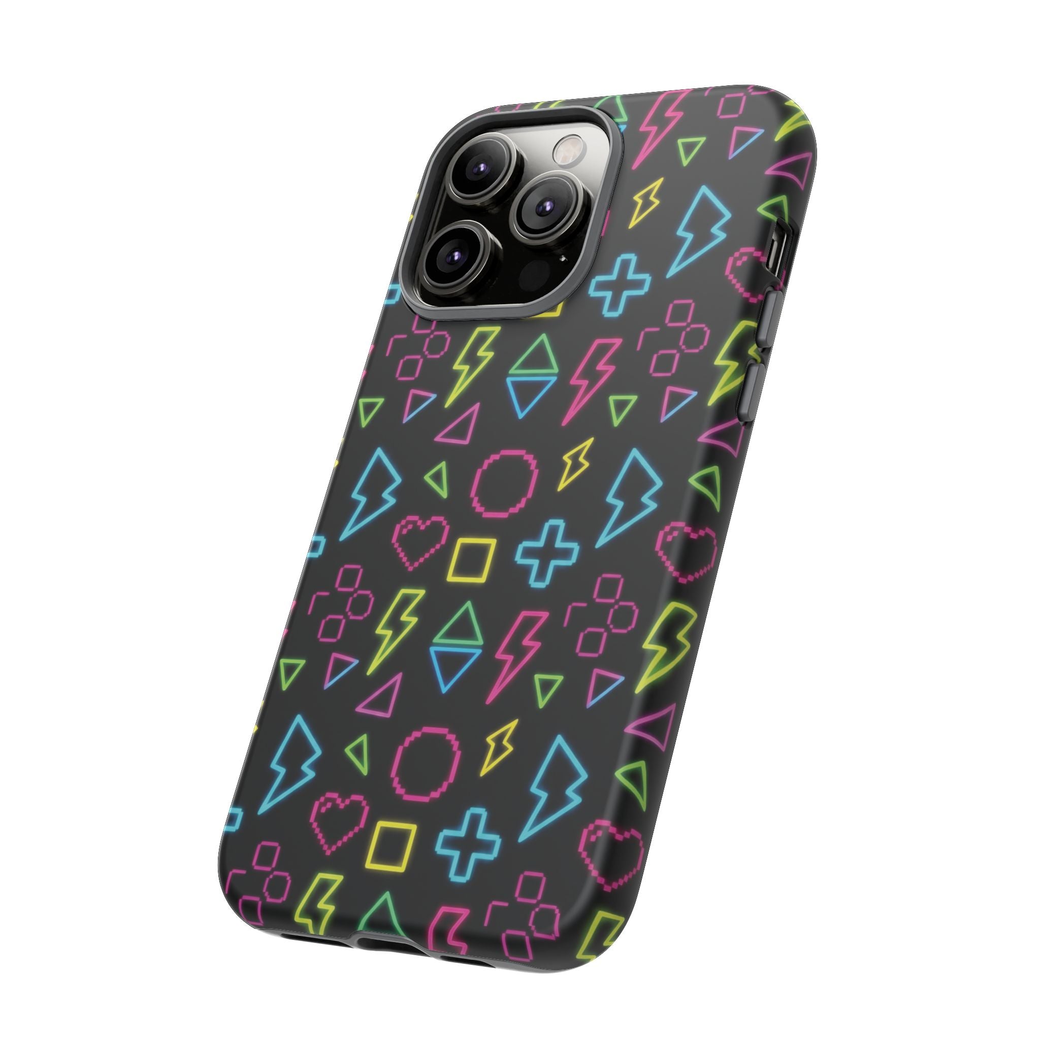 Electric Savior" Retro 90s Christian Phone Case | Neon Synthwave Pixel Art, Lightning Cross & Geometric Design, Bold Faith Gift