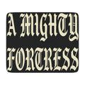 A Mighty Fortress Sherpa Blanket | Tan Plush Throw, Gothic Text Design