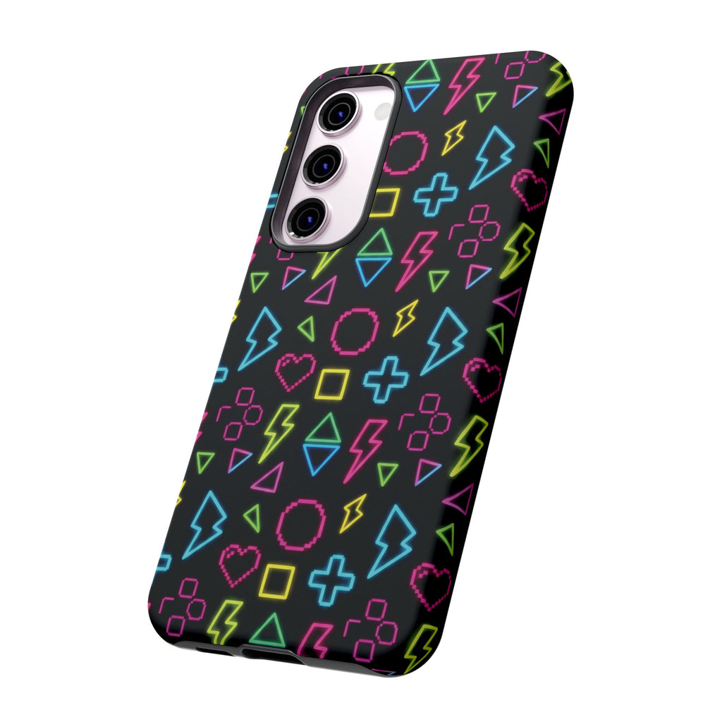 Electric Savior" Retro 90s Christian Phone Case | Neon Synthwave Pixel Art, Lightning Cross & Geometric Design, Bold Faith Gift