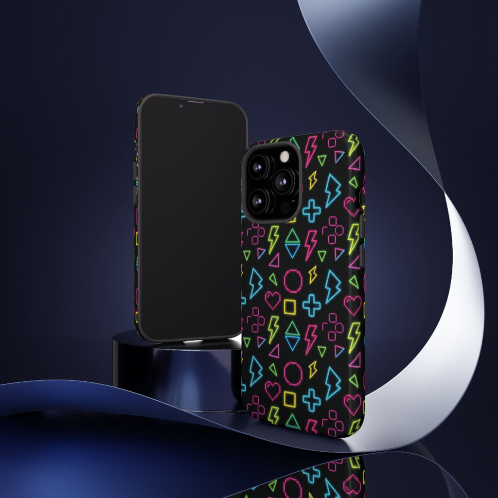 Electric Savior" Retro 90s Christian Phone Case | Neon Synthwave Pixel Art, Lightning Cross & Geometric Design, Bold Faith Gift