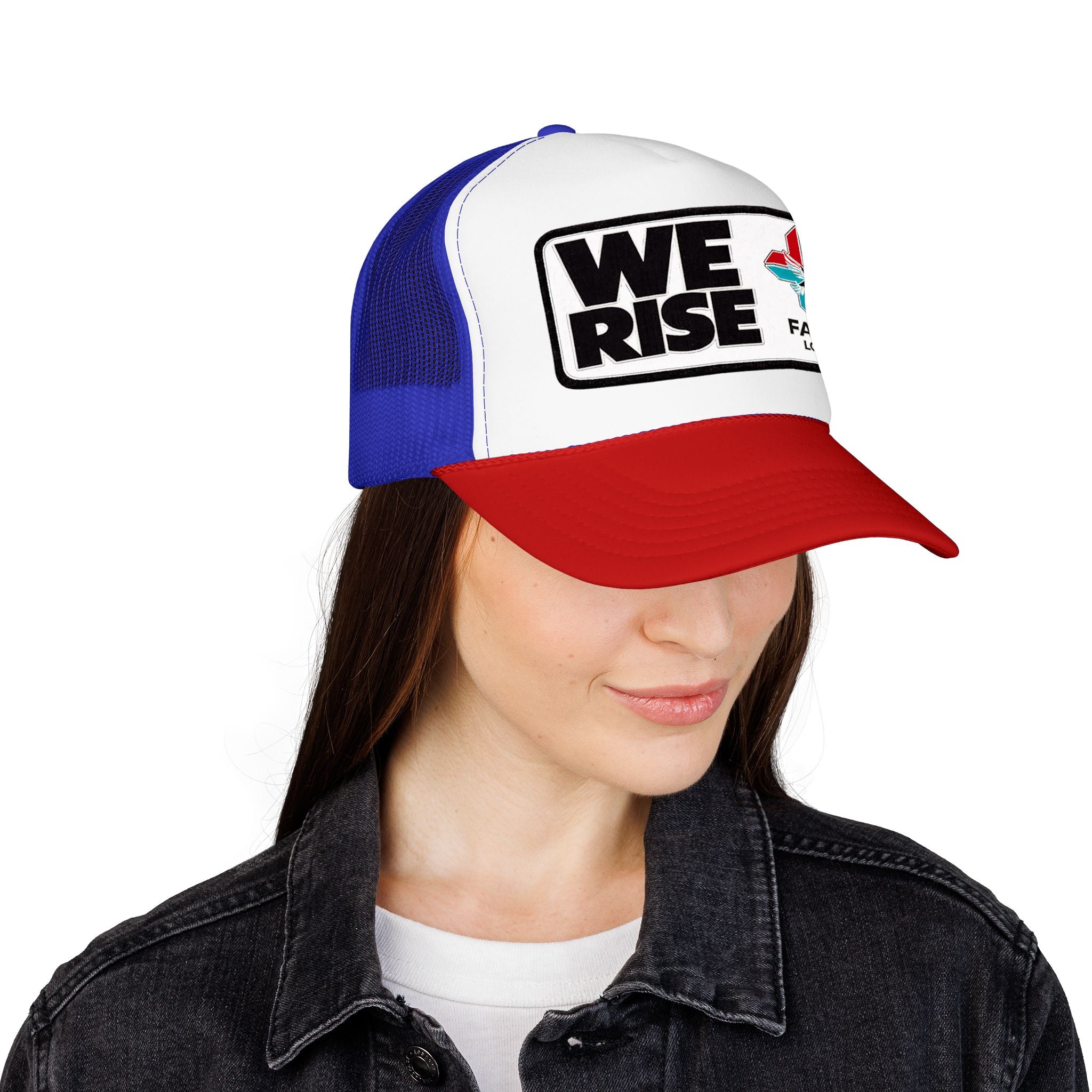 Christian Trucker Hat, We Rise Foam Hat, Retro Soccer Fan Cap, Faith Patch Hat, Stadium Style Christian Cap