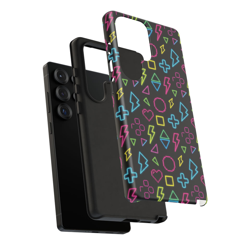 Electric Savior" Retro 90s Christian Phone Case | Neon Synthwave Pixel Art, Lightning Cross & Geometric Design, Bold Faith Gift