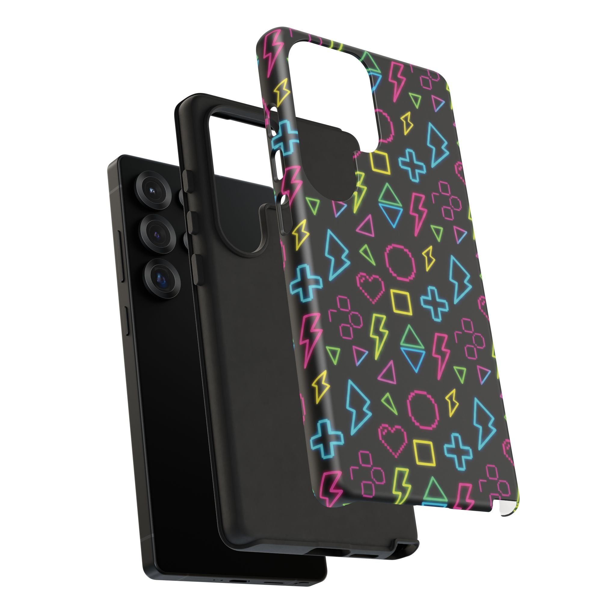 Electric Savior" Retro 90s Christian Phone Case | Neon Synthwave Pixel Art, Lightning Cross & Geometric Design, Bold Faith Gift