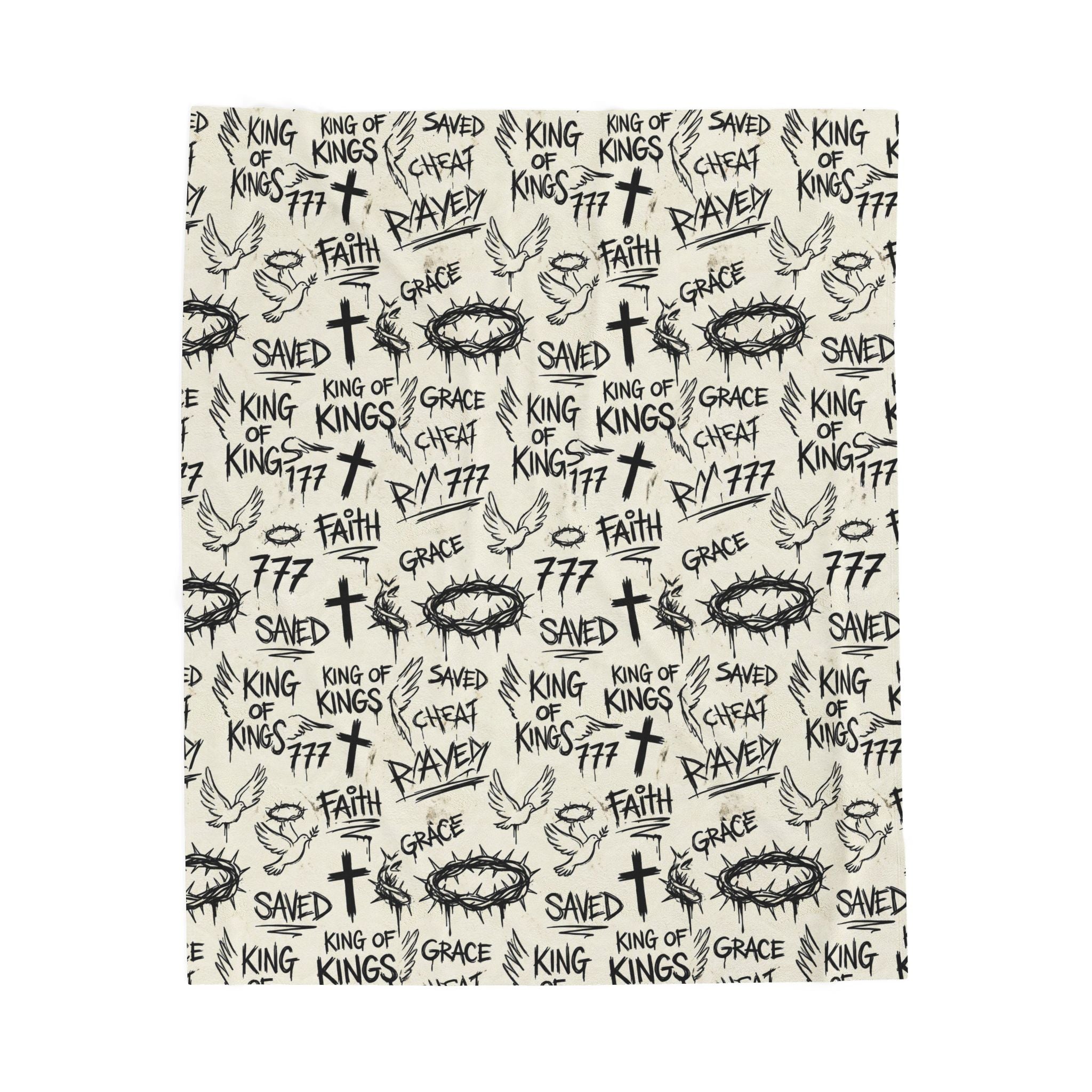 Christian Graffiti Blanket, Faith Word Throw Blanket, Black White Velveteen Plush Blanket, Christian Room Decor, Saved Grace King of Kings
