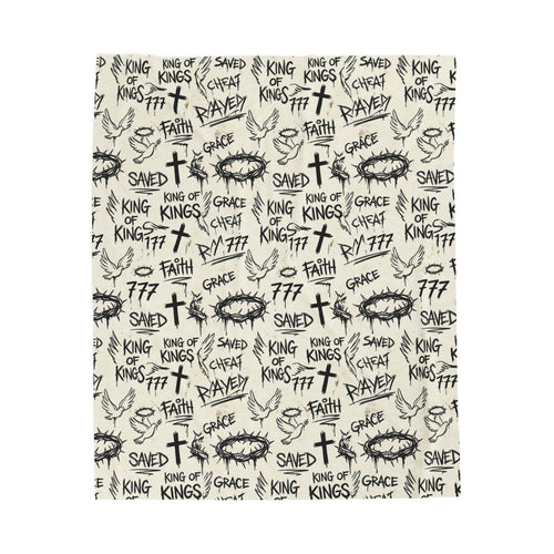 Christian Graffiti Blanket, Faith Word Throw Blanket, Black White Velveteen Plush Blanket, Christian Room Decor, Saved Grace King of Kings